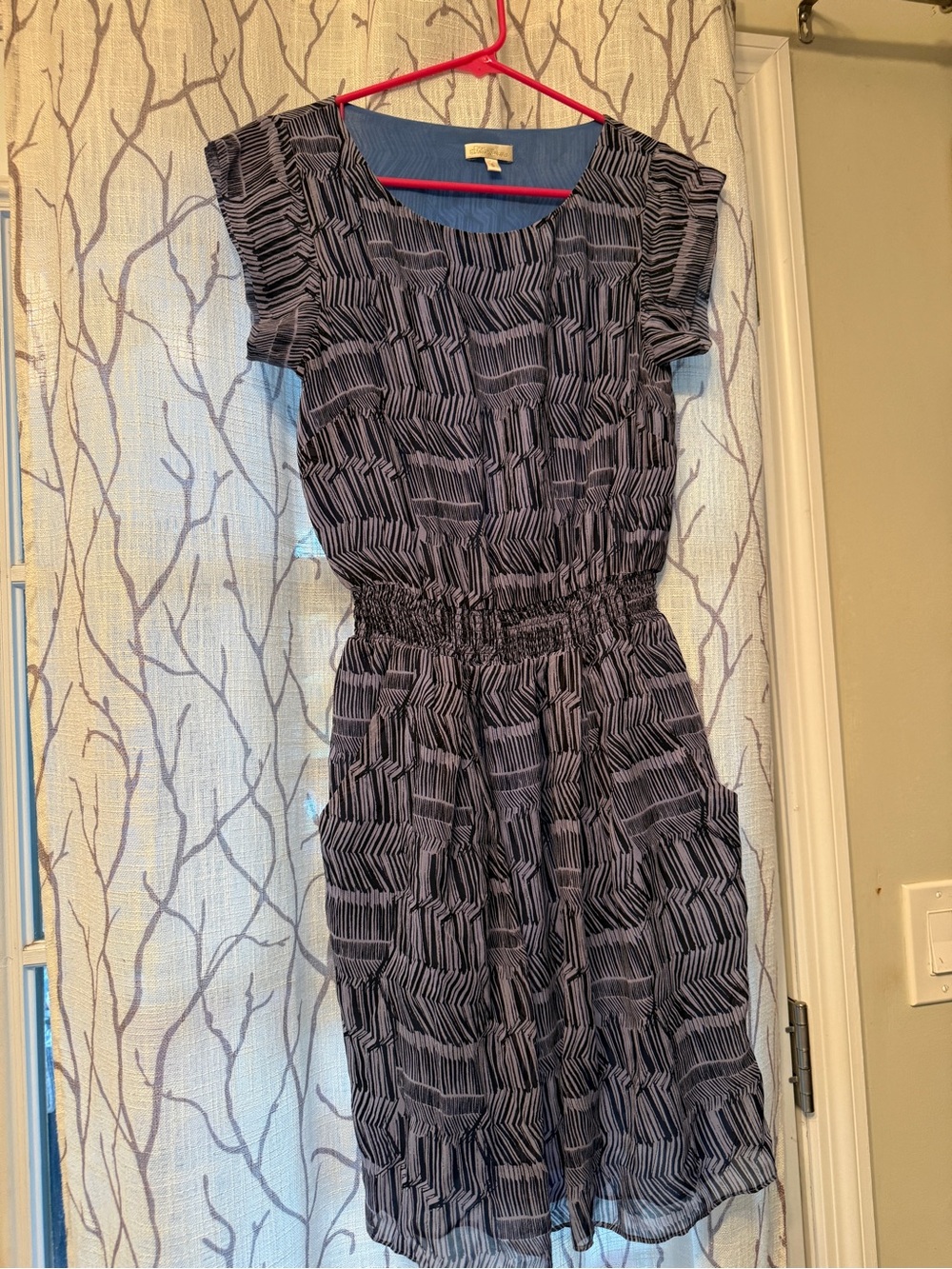 Women's Blue Patterned Short-Sleeve Dress